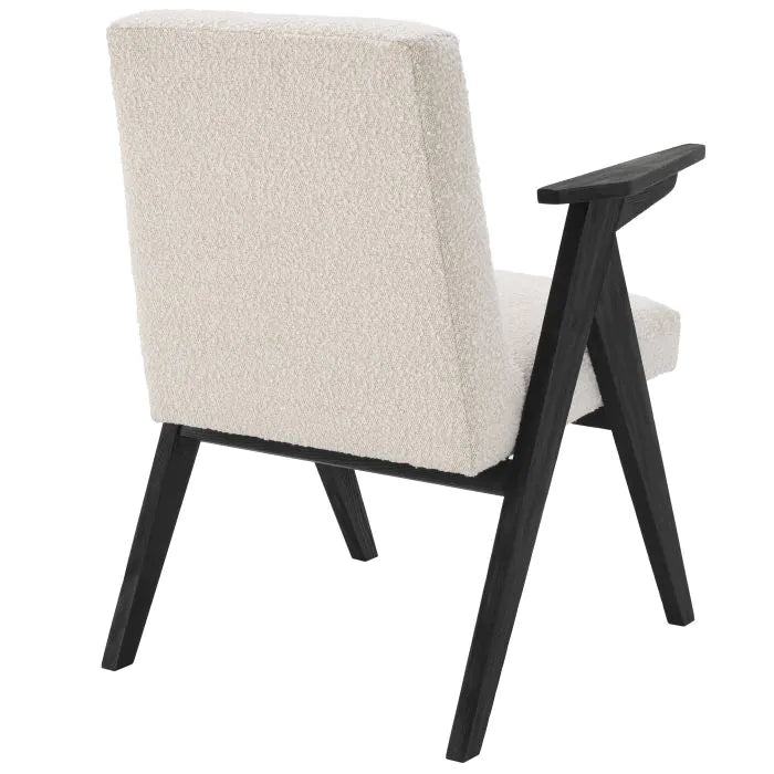 Modern Dining Chair with Arms – Cream Boucle, Black Wood Frame
