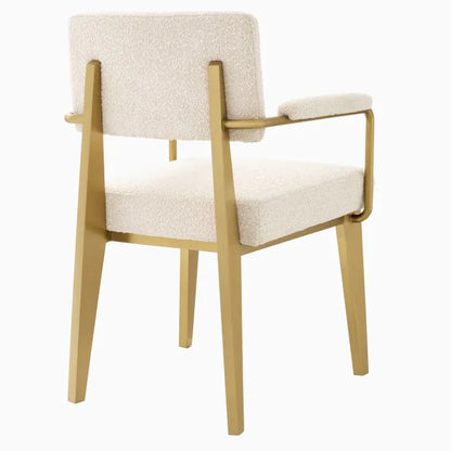 Retro Dining Chair – Cream Boucle, Brushed Brass Stainless Steel Frame