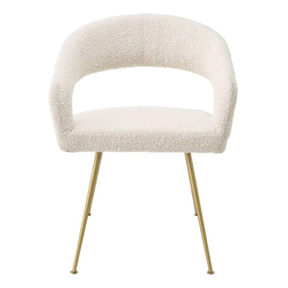 Modern Dining Chair – Cream Boucle, Brushed Brass Tapered Legs